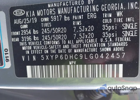 2020 Kia Telluride S z USA, uszkodzony, nr VIN 5XYP6DHC9LG042457